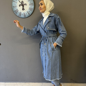 Taşlı Denim Trençh Kot