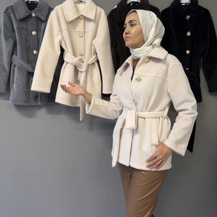 Düğme Ve Kuşaklı Detaylı Ceket